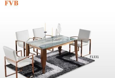 Modern New Design Luxury Glass Dining Table with Marble Top