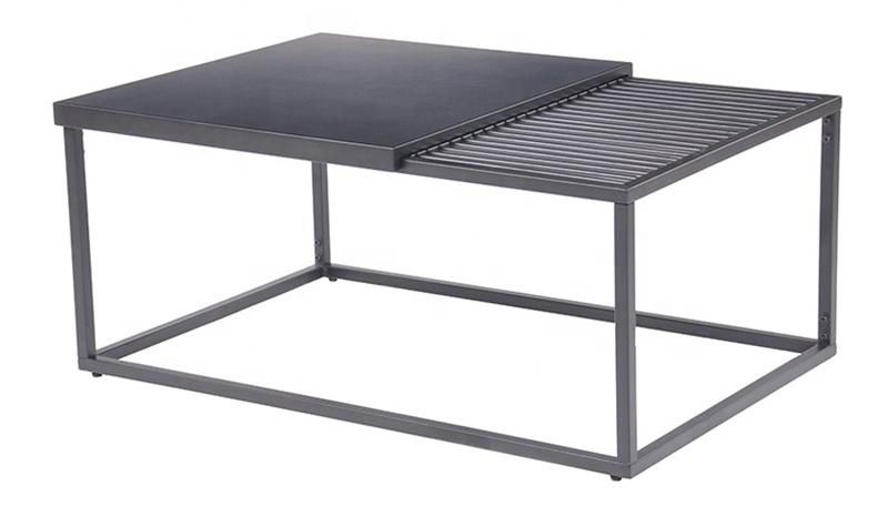 Japanese Style Multifunctional Concrete Rectangular Offical Hotel Home Metal Black Leg Convertible Coffee Table for Living Room