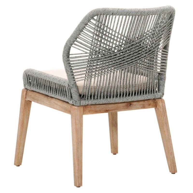 Cross Back Teak Wood Dining Chair with Rope Weaving Back