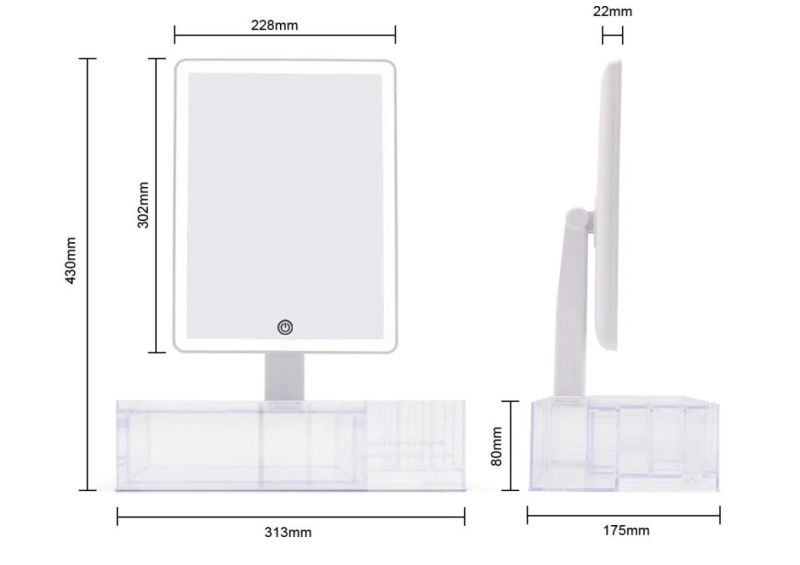 2 in 1 Mirror with Clear Makeup Tools Organiser