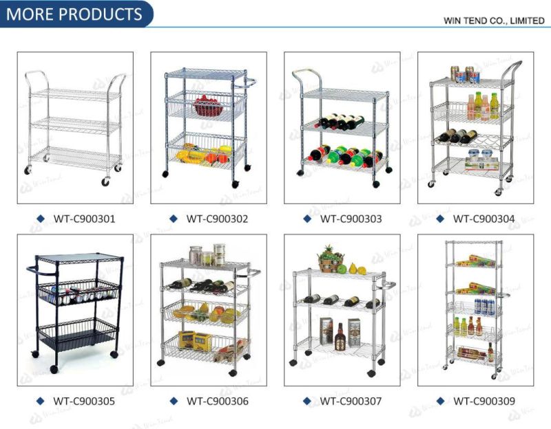 4 Tiers Kitchen Cart Chrome Wire Trolley with Basket Shelf