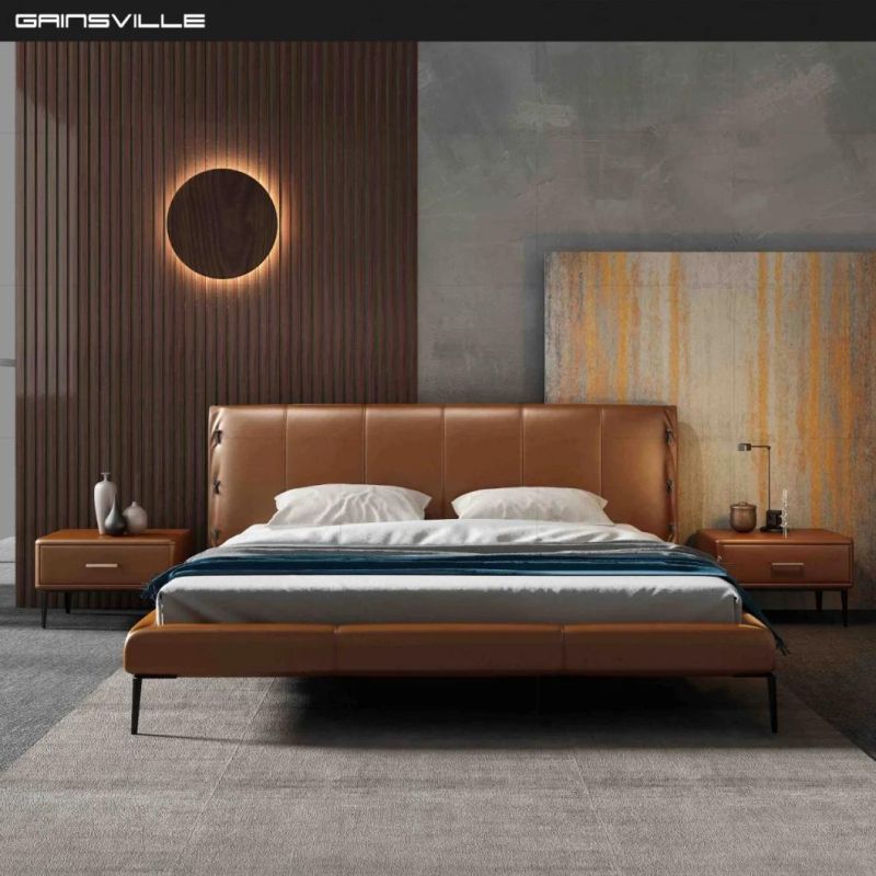 New Modern Solid Wood Slatted Platfrom Beds Set Upholstered Apartment/Home/Hotel Bedroom Furniture Leather Bed