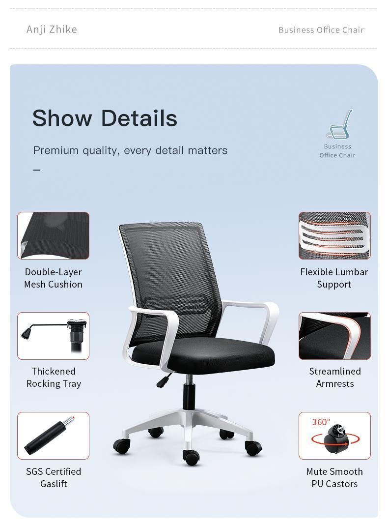 Modern High Back Lumbar Support Commercial Furniture Armrest Rolling Staff Task Desk Home Office Mesh Chair for Meeting Room