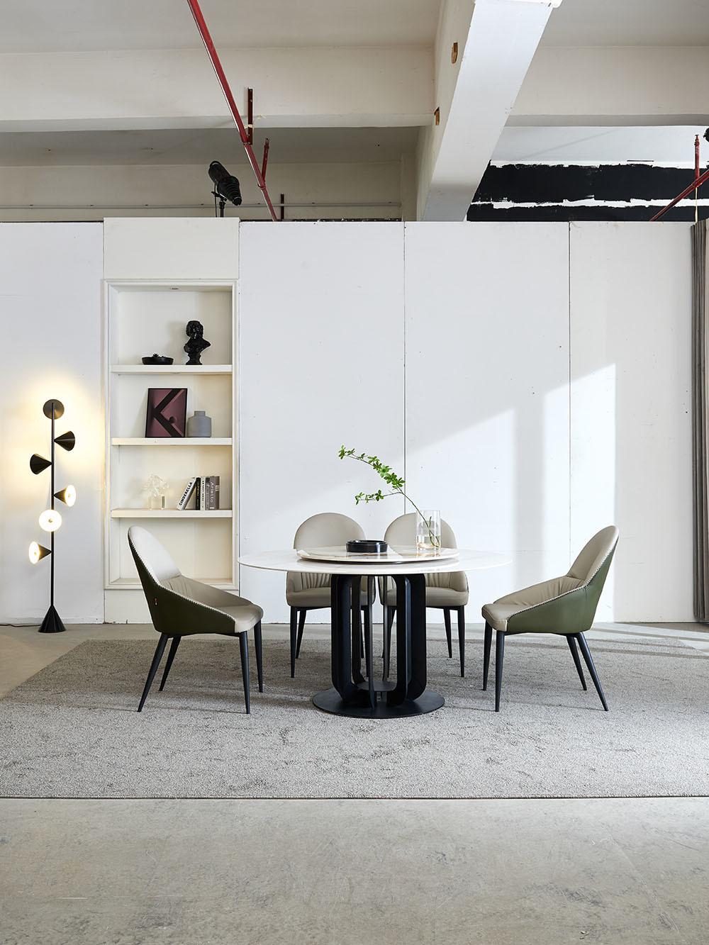 Modern Sintered Stone Dining Table with Lantern-Shaped Legs