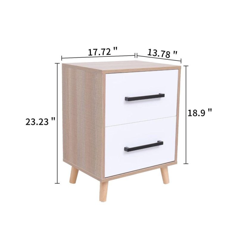 Table with 2 Drawer, Bedside Table with Solid Wood Legs, Modern Storage Cabinet for Bedroom Living Room Furniture