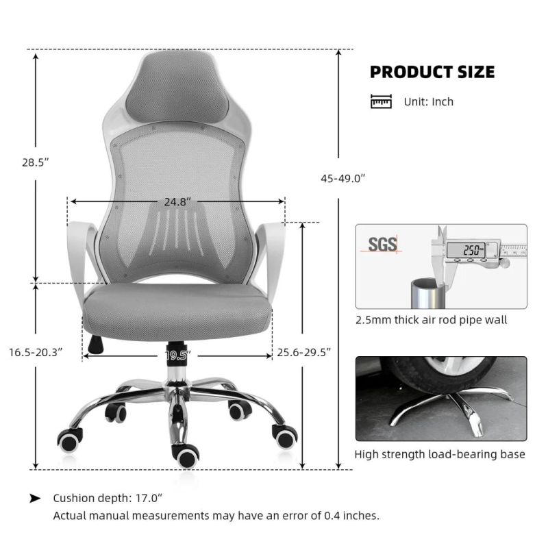 Black and White Gray Modern Mesh Ergonomic Executive Office Chair with Sliding Seat