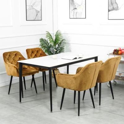 Italian Modern Home Furniture Dining Table Sets Luxury Velvet Fabric 4 Chairs Ceramic Sintered Stone Dining Table Set