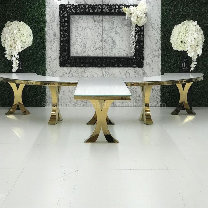 China Wholesale Banquet Hall S Shape Gold Wedding Table