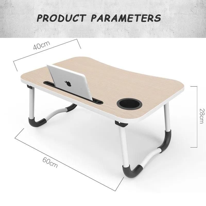 Simple Style Adjustable Folding Computer Desks Portable Wooden Laptop Table with Card Slot Cup Holder