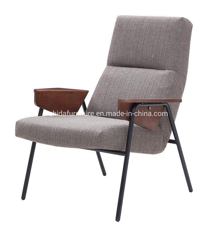 Hotel Reception Area High Back Living Room Wooden Armrest Metal Chair