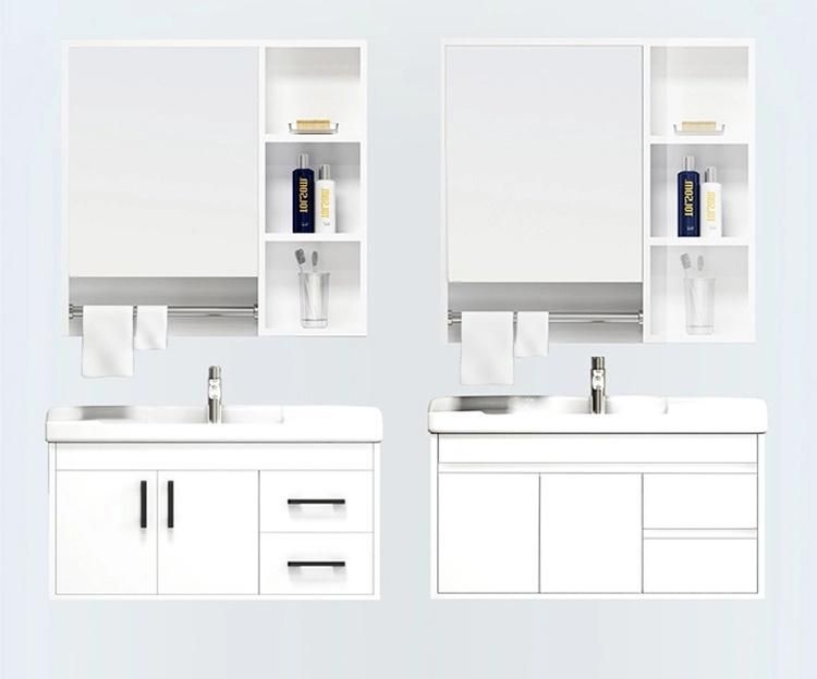 Modern White MDF Bathroom Vanity Cabinets with Mirror and Basin Wall Mounted Cabinet