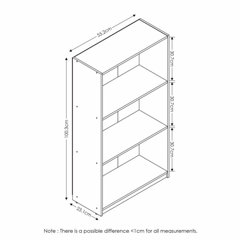 Basic 3-Tier Bookcase Storage Shelves, French Oak Grey