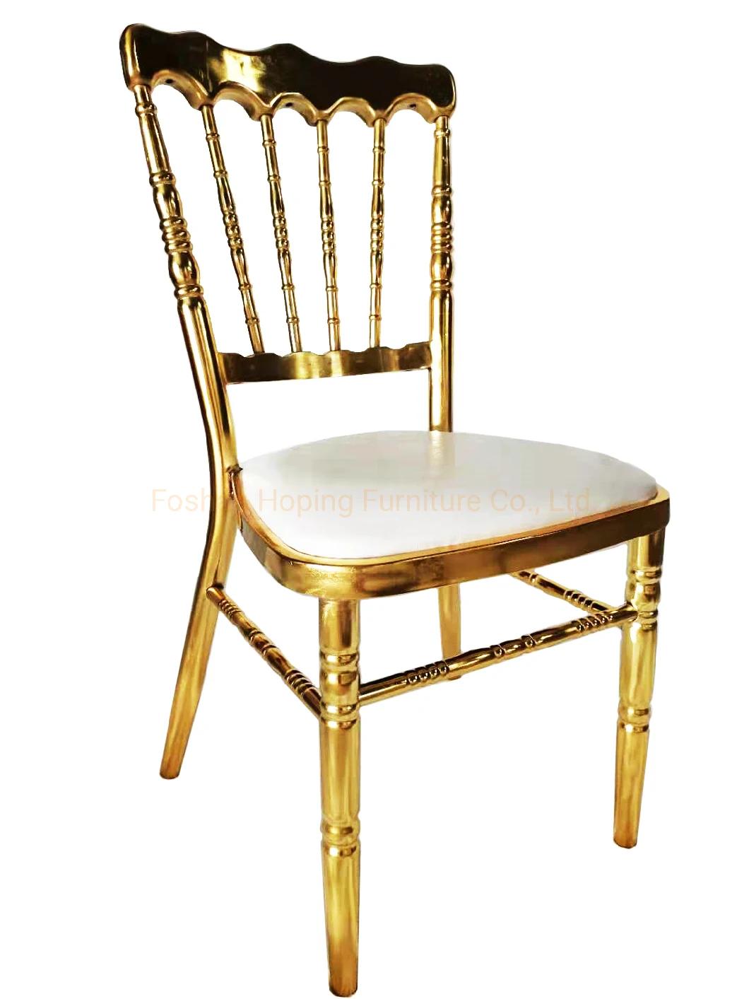 Royal Style Crown Backrest Wedding Event Gold Aluminum Chiavari Napoleon Chairs with Fixed Seat Cushion Government Furniture Throne Smart Expo Dining Chair