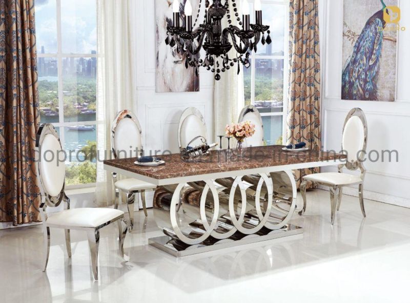 Marble Top Diamond Crystal Wedding Dining Tables and Chairs Set with Stainless Steel Leg-D10