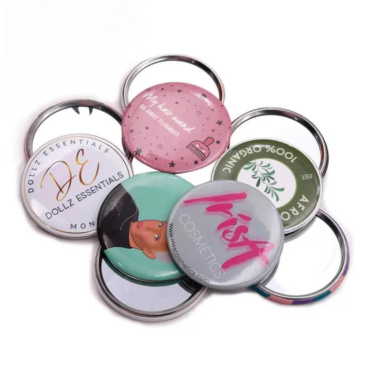 Customized Cute Button Pin Small Mirror Hand Mirror Custom Pocket Makeup Mirror