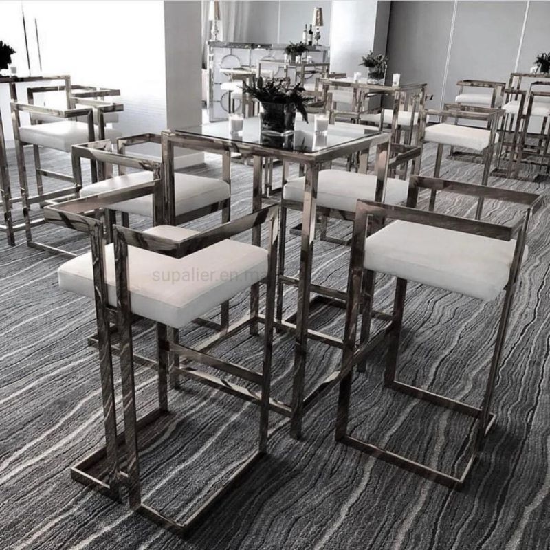 Luxury Hotel Stainless Steel Bar Chair with Cocktail Table