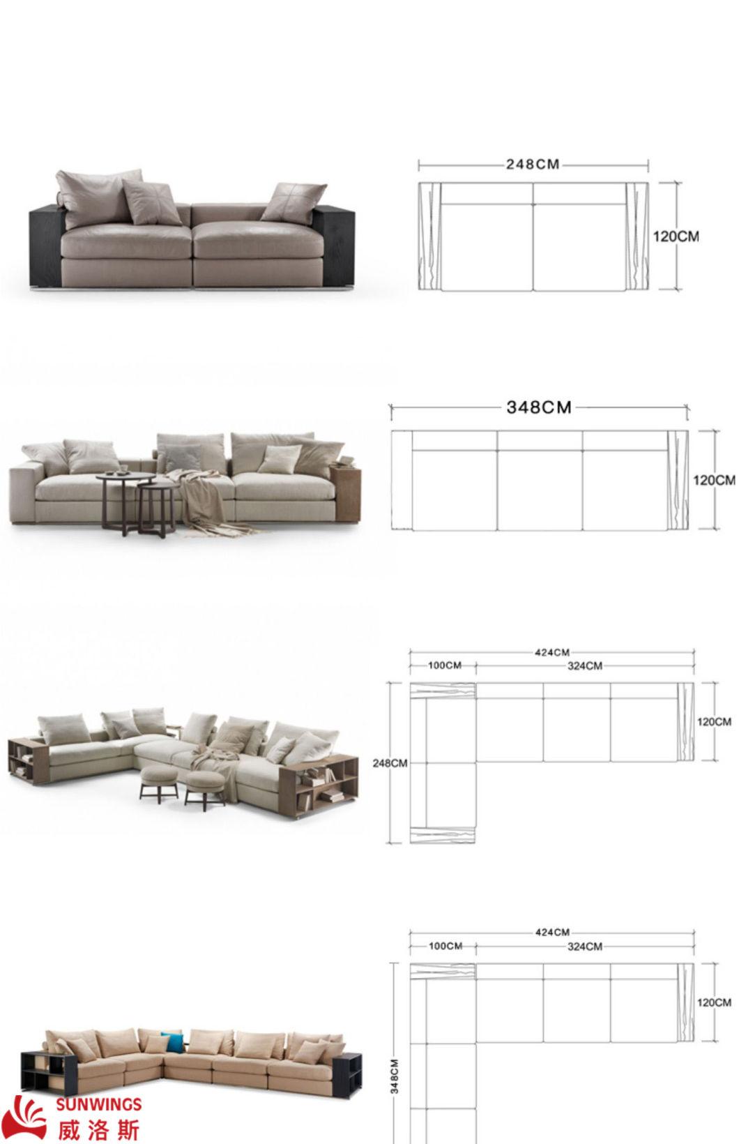 Light and Luxury Metal Frame with Wood Armrest Recreational Fabric Sofa for Living Room