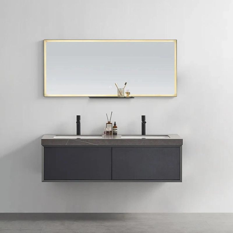 Modern 40" Gray Floating Bathroom Vanity Wall Mount Ceramics Single Sink Vanity