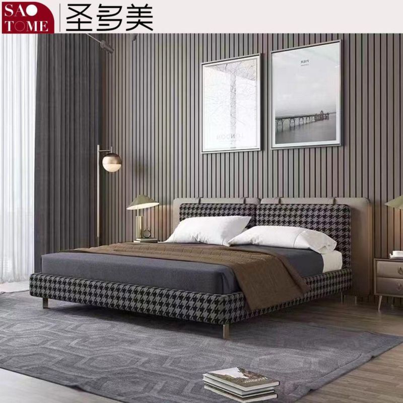 Modern Light Grey with Houndstooth 1.5m 1.8m Leather Double Bed