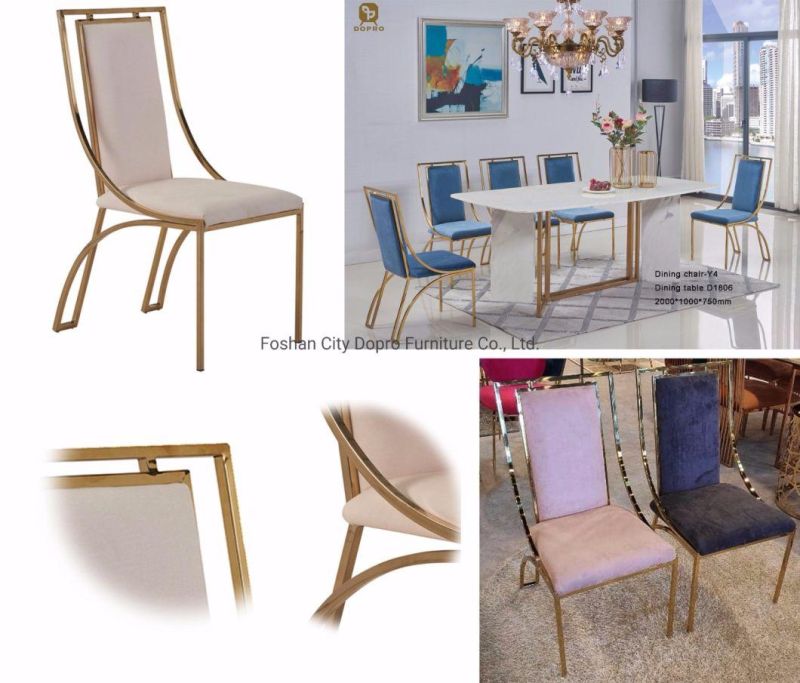 Leisure Golden Stainless Steel Wedding Use Dining Chair for Home and Hotel