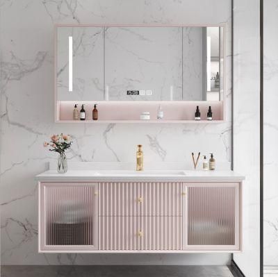 Pink Nordic Bathroom Cabinet Combination Light Luxury Rock Board Modern Simple Bathroom Wash Basin Wash Basin Cabinet