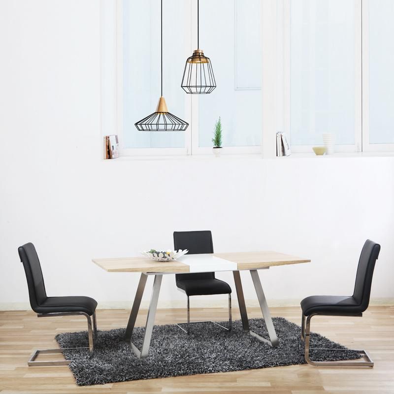 Modern Home Restaurant Living Room Furniture Extendable MDF Wooden Dining Table Top Dining Table with Coated Steel Tube Leg