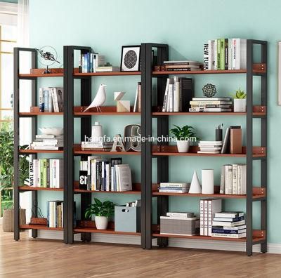 Modern Industrial Style Library Furniture Solid Wood Steel Frame Bookshelf