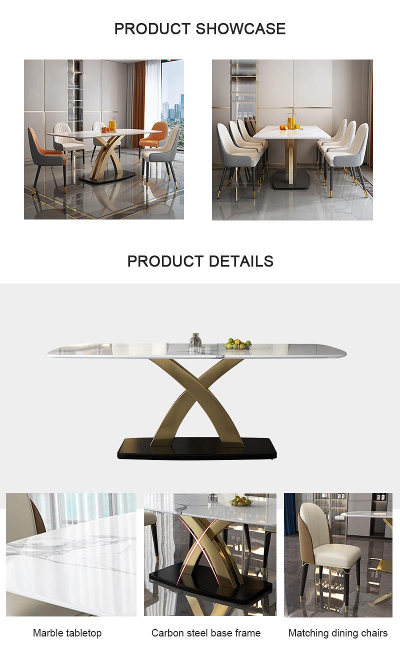 Luxury Furniture Space Saving Extendable Steel Legs Stone Dining Table