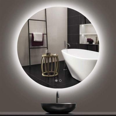 China Factory Dimmable Round Backlit LED Bathroom Mirror with Lighting Dimmer Fogless Cosmetic Home Decoration Furniture