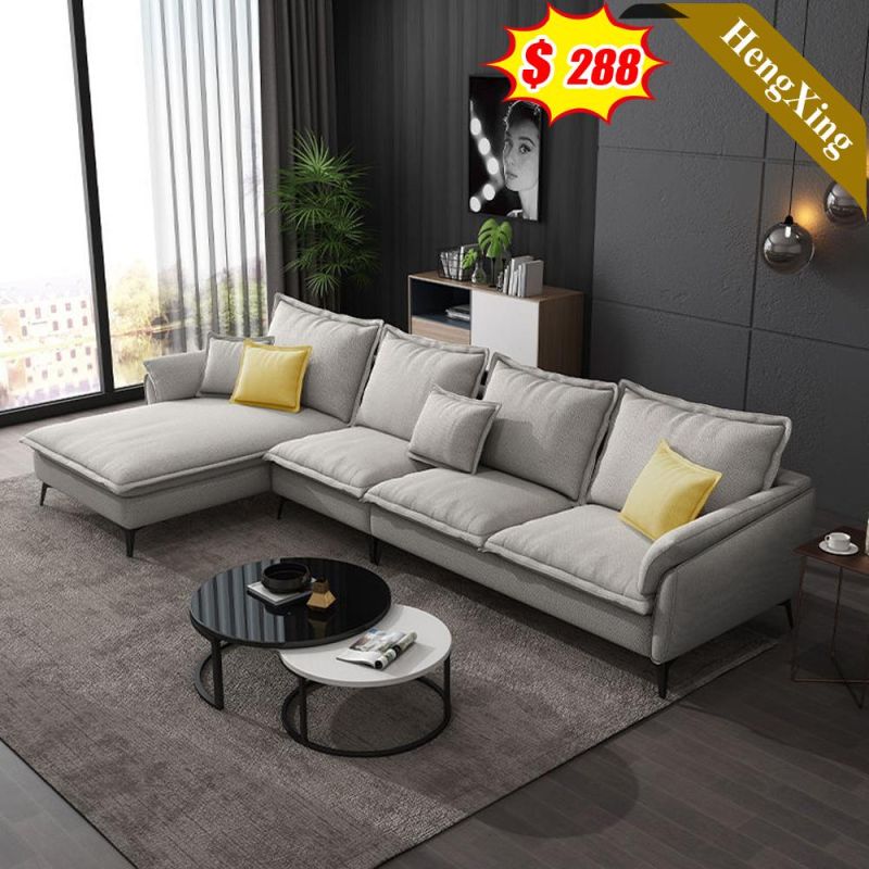 Modern Home Furniture Living Room Office Wooden Frame Light Gray Fabric Leather L Shape Sofa Set