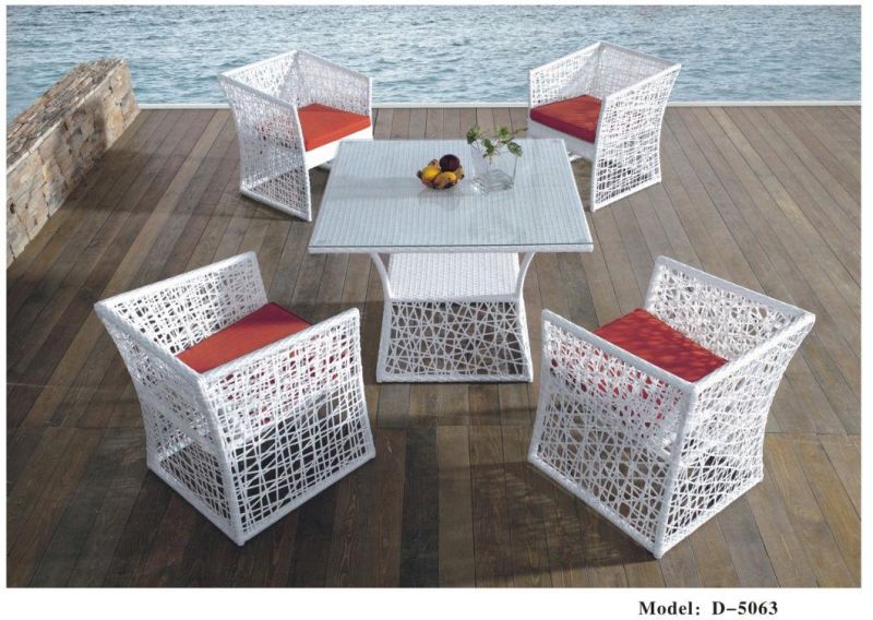 Modern White Rattan Garden Set Large Size Round Table 1.2m 4 Chairs Outdoor Furniture Set Garden Villa Hotel Leisure Furniture