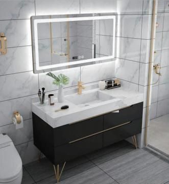 2022 New Modern Bathroom Vanities Rock Plate Stone Top Smart LED Light Mirror Luxury Large Washroom Medicine Cabinet