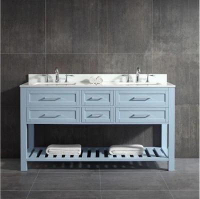 Light Blue Fashion Double Sink Bathroom Solid Wood Bathroom Cabinet