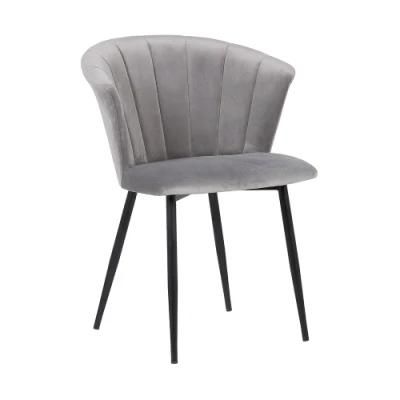 Modern Home Livining Room Banquet Furniture Flannelette Lace Velvet Back Dining Chair with Metal Legs