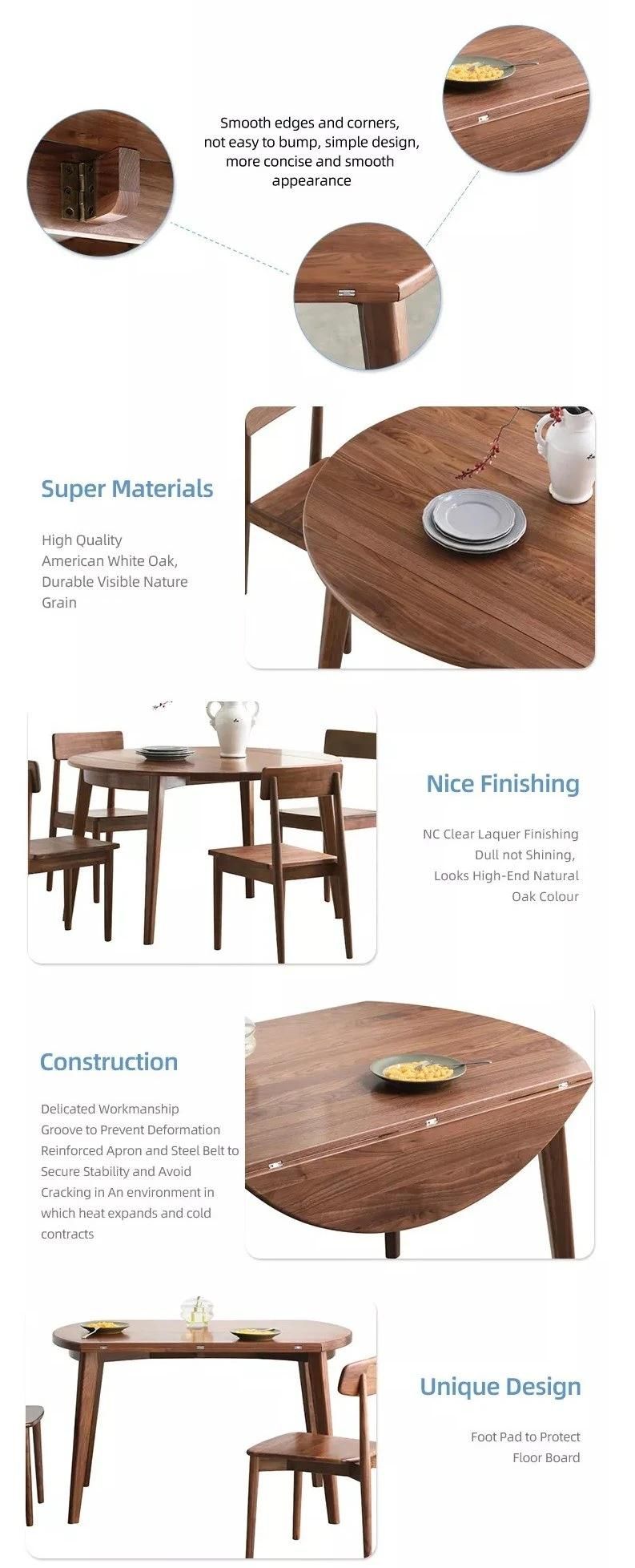 Furniture Modern Furniture Table Home Furniture Wooden Furniture Hot Sale Wood Leg Walnut Round Folding Dining Table with 4 Chairs for Living Room