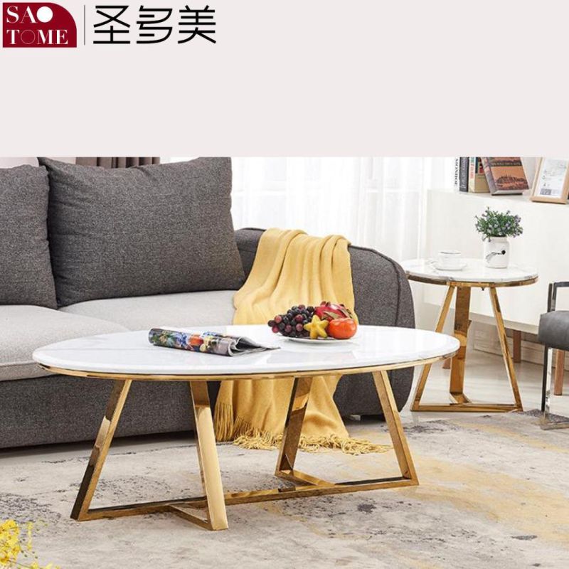 Modern Simple Luxury Living Room Furniture Stainless Steel Frame Slate Coffee Table