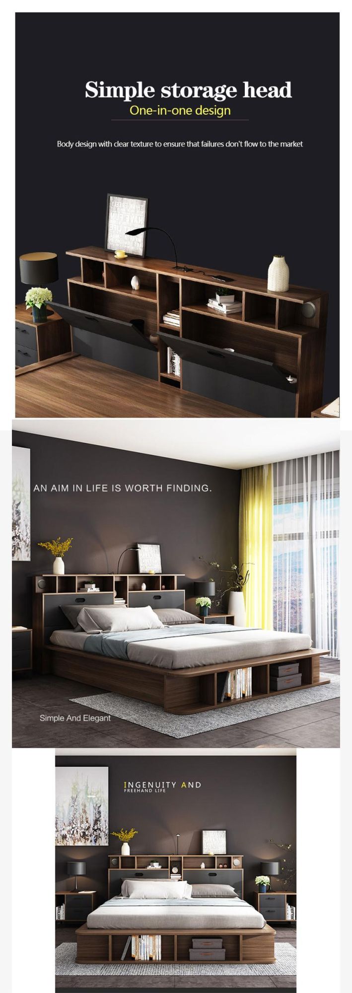 Chinese Factory Direct Modern Design Home Wooden Furniture Set Bedroom Bed