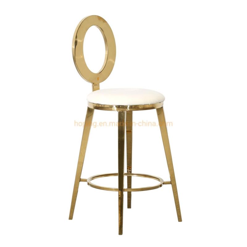 Bar Furniture Luxury 4 Leg Gold Stainless Steel Bar Stools Hole Back Club High Chair