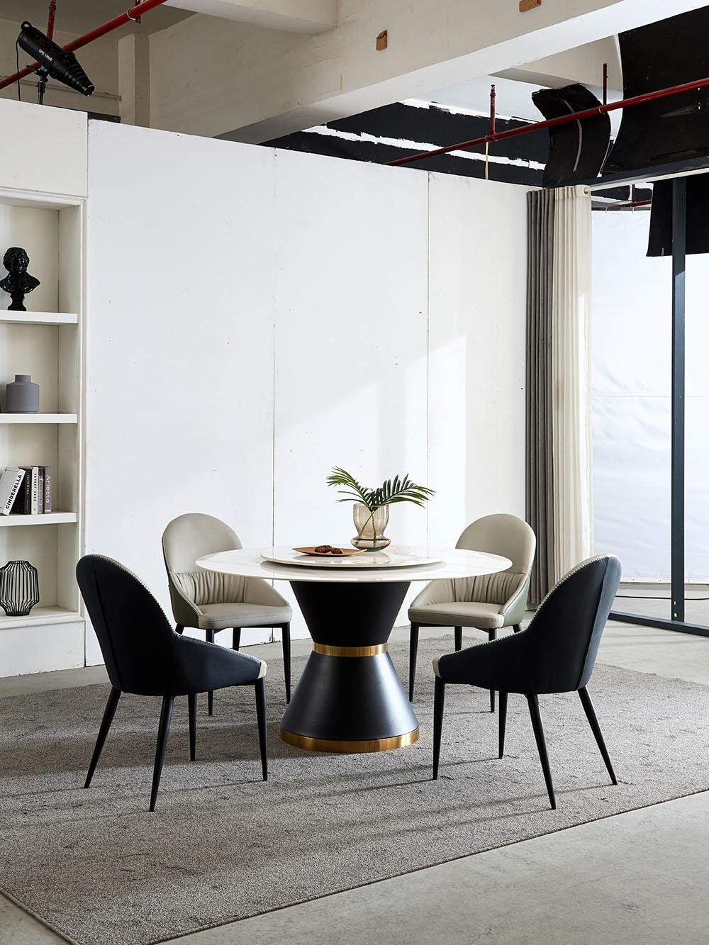 Modern Furniture Round Dining Table with Marble Rock Beam