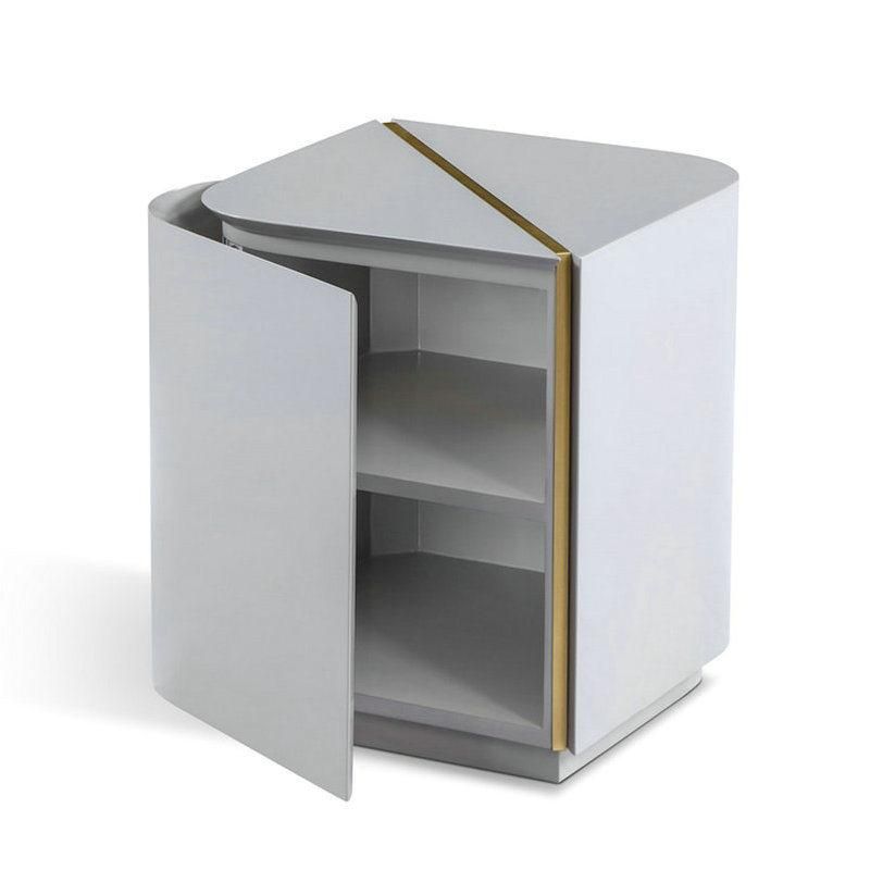 Modern Bedroom Furniture Golden Trimmed Grey Wood Nightstand Bedside Table