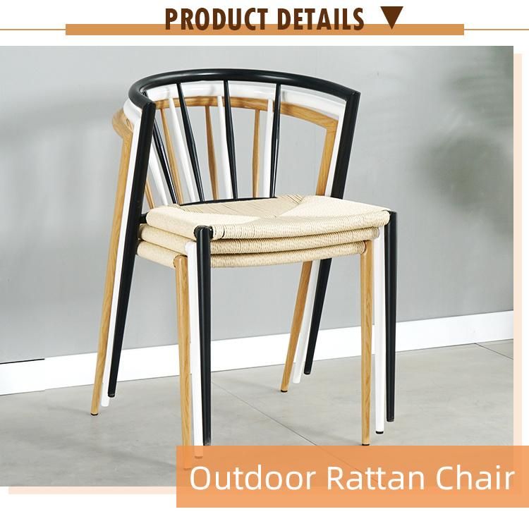 Wholesale Outdoor Metal Style Wooden Effect Legs Dining Coffee House Rattan Restaurant Chair