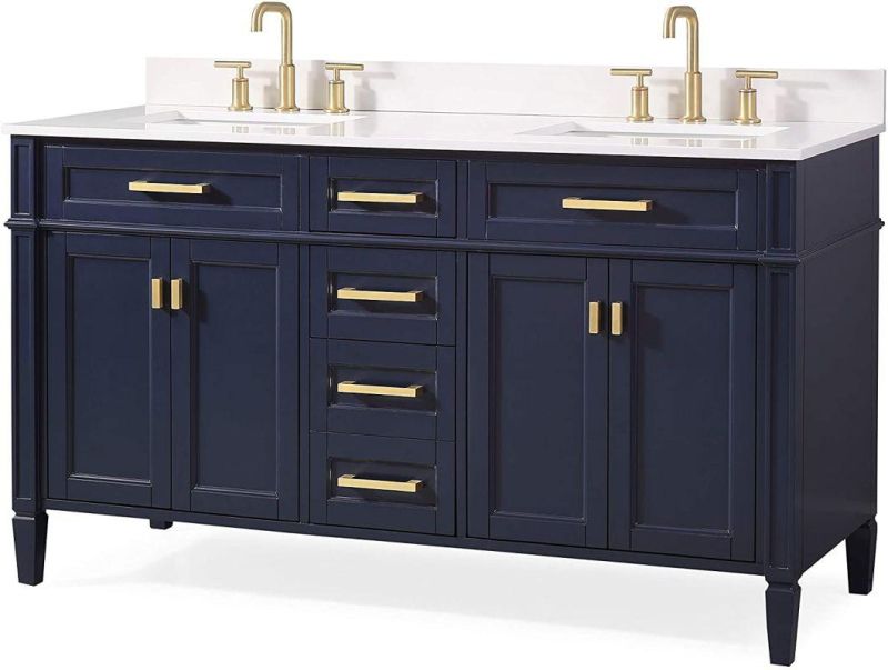 60" Durand Contemporary Modern Navy Blue Double Sink Bathroom Vanity