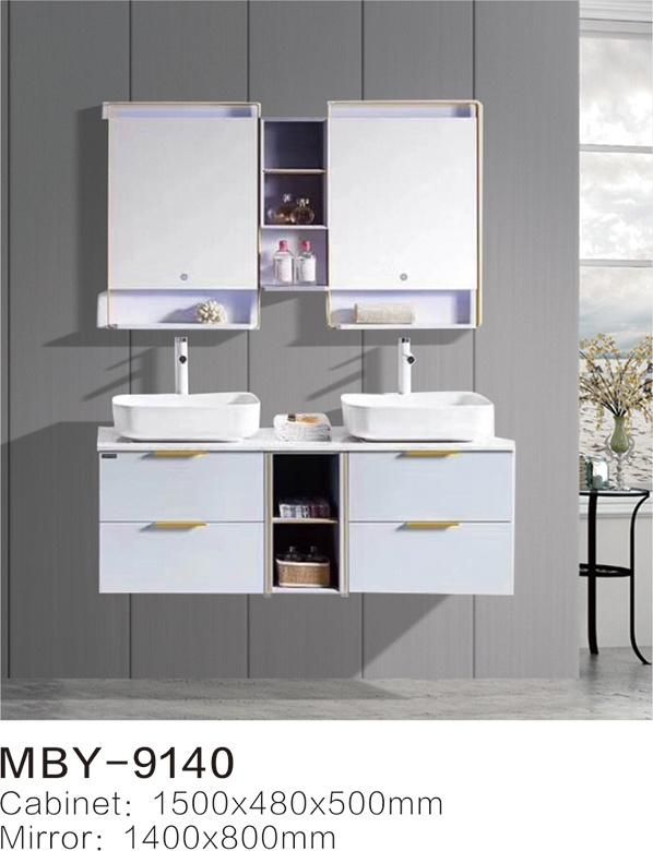 White Color PVC Bathroom Cabinet, PVC Bathroom Vanity Cabinet with Ceramic Basin