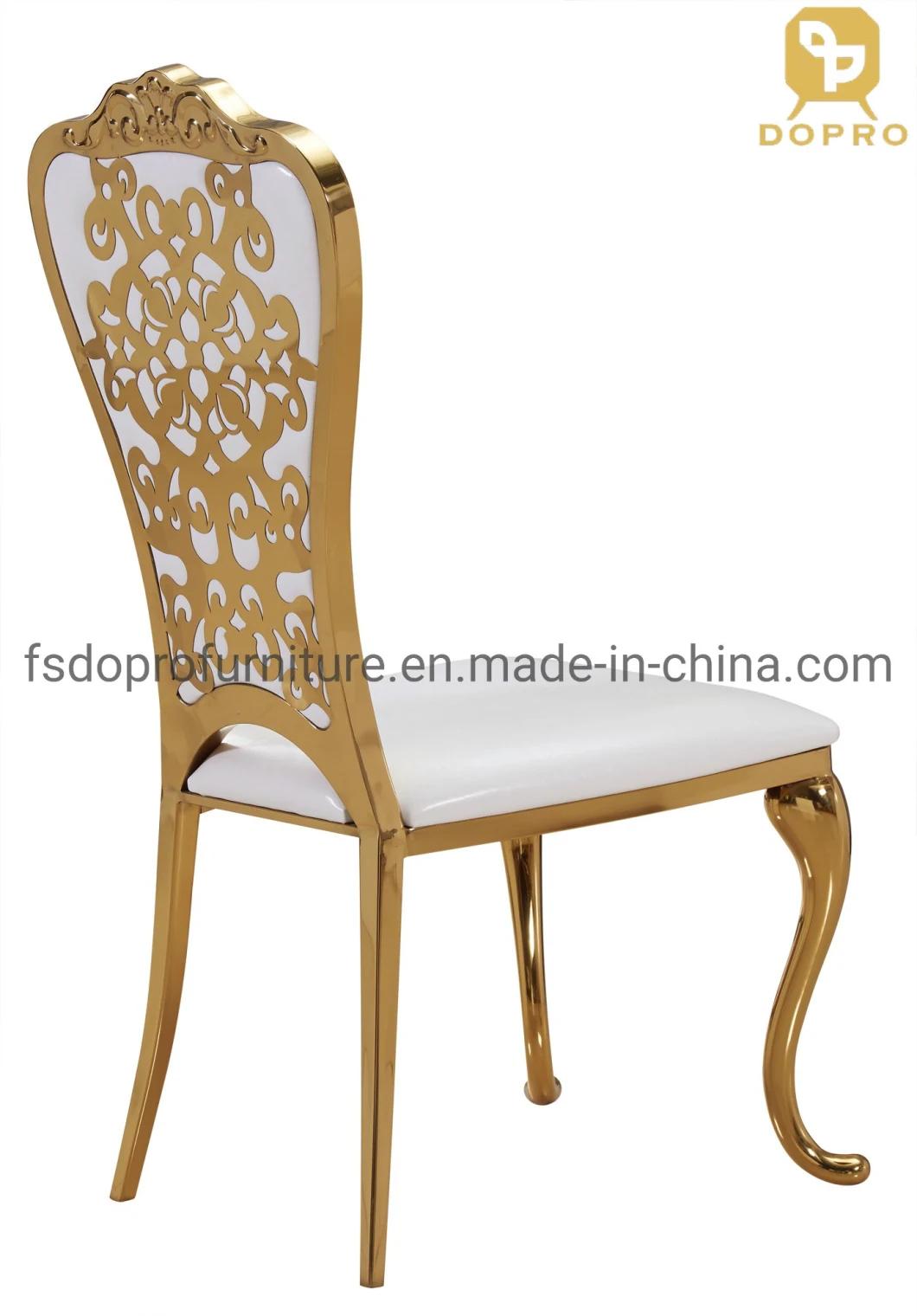 Dopro Modern Stainless Steel Wholesale PU Fabric Wedding Banquet Gold Dining Chair