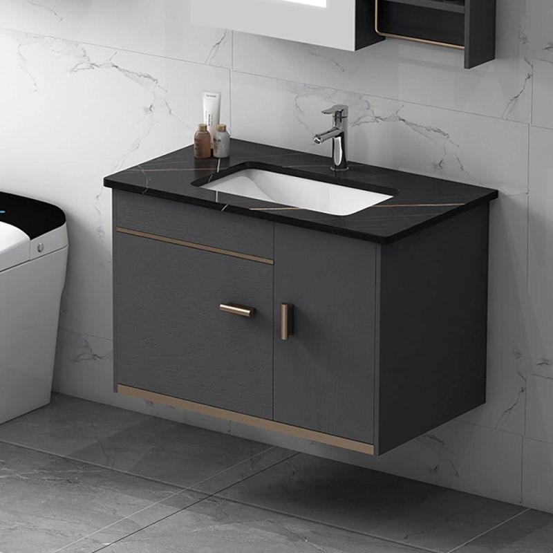 Free-Standing Black Bathroom Vanity Stone Top with Storage