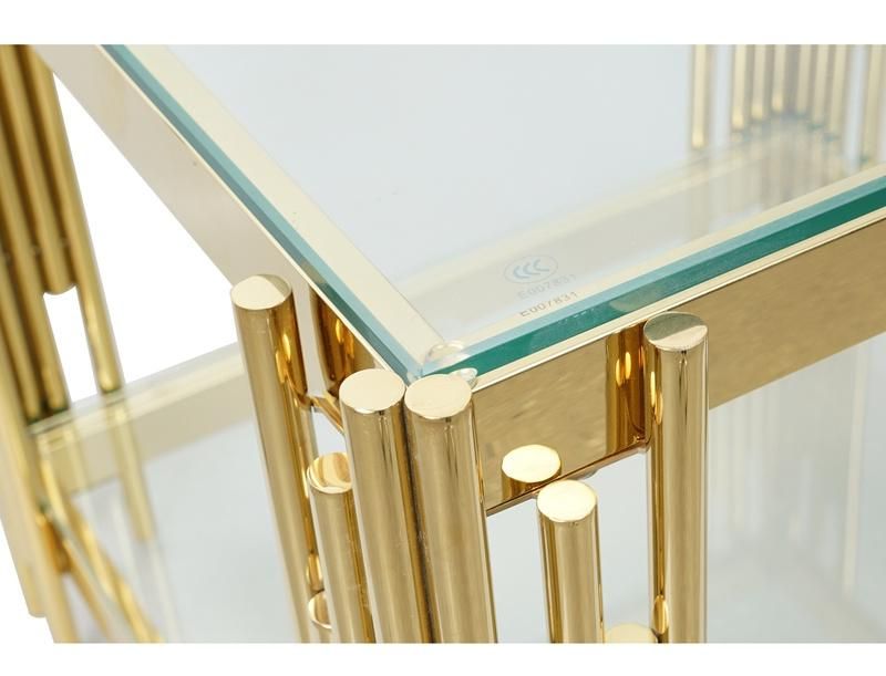 Modern Creative Design Furniture Clear Glass Top Gold Steel Base Square Coffee Tables for Living Room