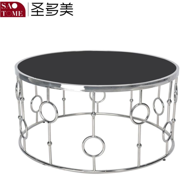 Home Furniture Stainless Steel Lace Round Glass Coffee Table