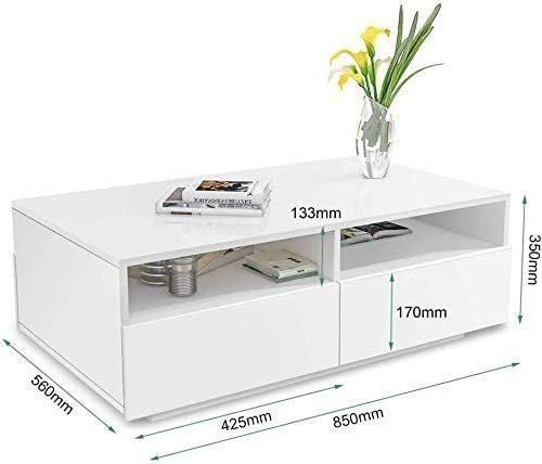 Modern White Glossy Coffee Table Cocktail Table End Table for Living Room Home Office Furniture