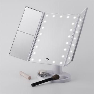 Top-Rank Selling Trifold LED Makeup Dimmable Brightness Standing Mirror 2X 3X Magnifying Mirror