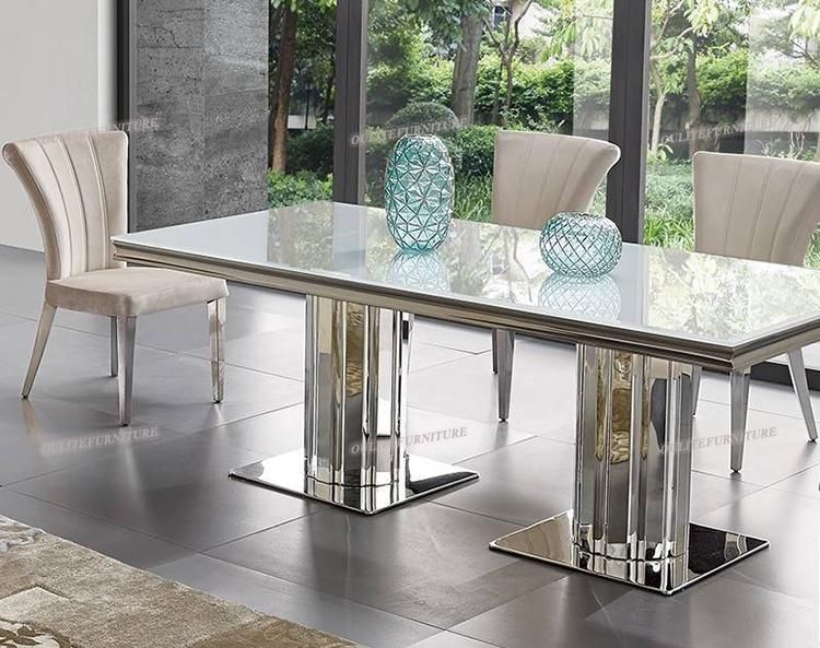 Silver Frame Glass Top Dining Table for Home Furniture